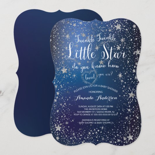 Twinkle Twinkle Little Star Baby shower Invitation Kaart (Voorkant / Achterkant)