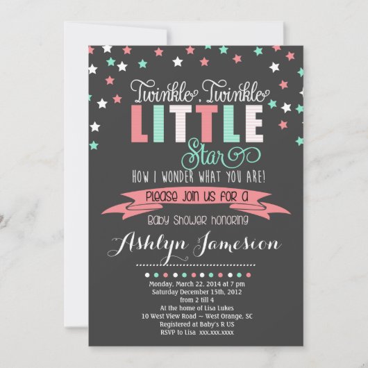 Twinkle Twinkle Little Star Baby shower INvitation Kaart (Voorkant)