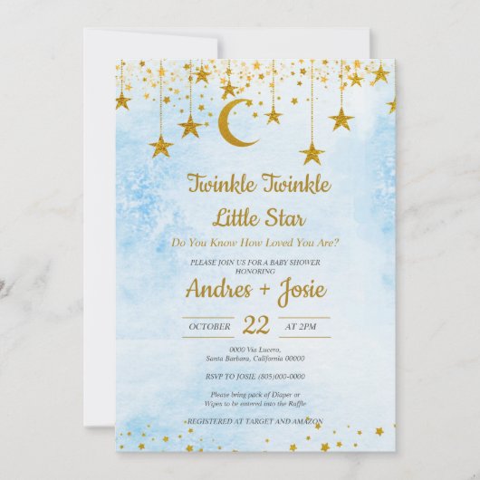 Twinkle Twinkle Little Star Baby Shower Invitation Kaart (Voorkant)