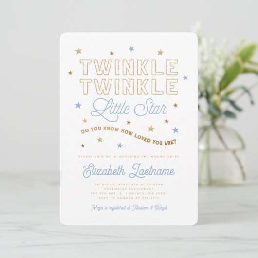 Twinkle Twinkle Little Star Baby shower Invitation Kaart (Staand voorkant)