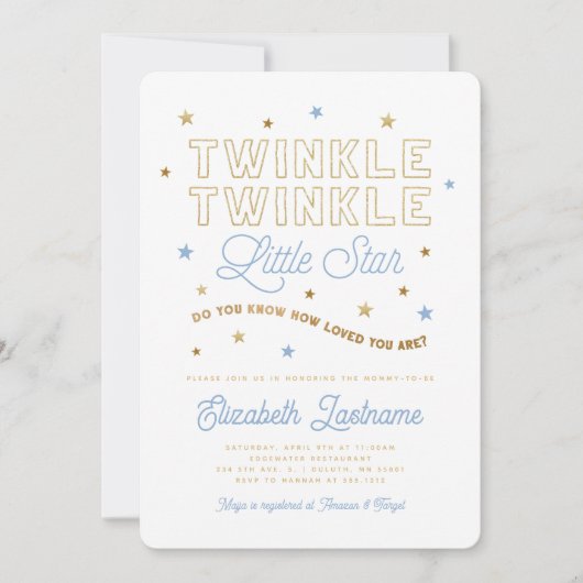 Twinkle Twinkle Little Star Baby shower Invitation Kaart (Voorkant)
