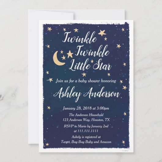 Twinkle Twinkle Little Star Baby shower Invitation Kaart (Voorkant)
