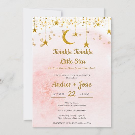 Twinkle Twinkle Little Star Baby shower Invitation Kaart (Voorkant)