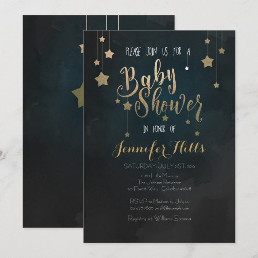 Twinkle Twinkle Little Star Baby shower Invitation Kaart (Voorkant / Achterkant)