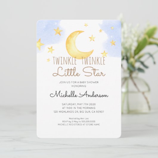 Twinkle Twinkle Little Star Baby shower Invitation Kaart (Staand voorkant)
