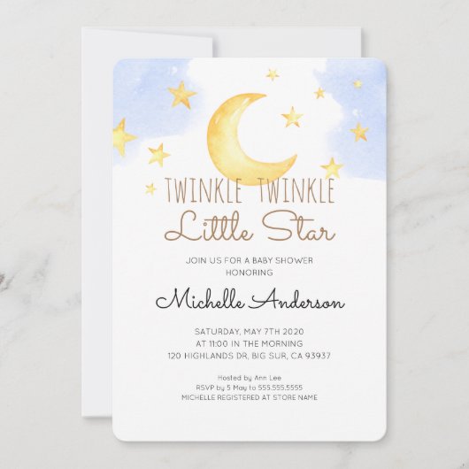 Twinkle Twinkle Little Star Baby shower Invitation Kaart (Voorkant)