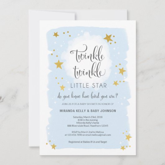 Twinkle Twinkle Little Star Baby shower Invitation Kaart (Voorkant)