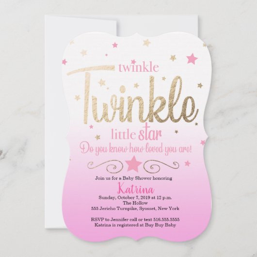 Twinkle Twinkle Little Star Baby shower Invitation Kaart (Voorkant)