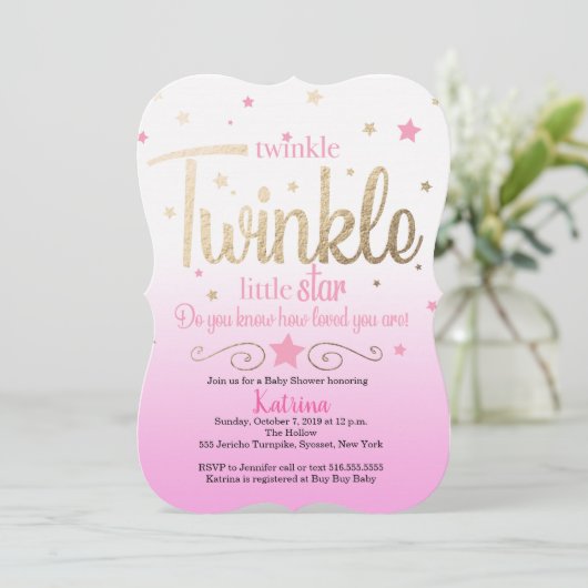 Twinkle Twinkle Little Star Baby shower Invitation Kaart (Staand voorkant)