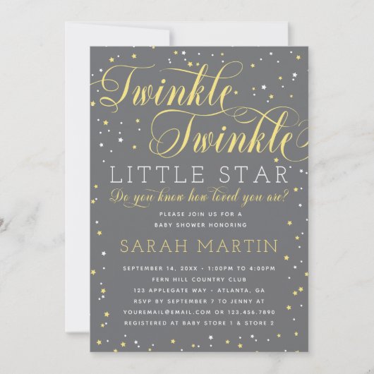 Twinkle Twinkle Little Star Baby shower Invitation Kaart (Voorkant)
