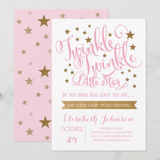 Twinkle Twinkle Little Star Baby shower Invitation Kaart (Voorkant / Achterkant)