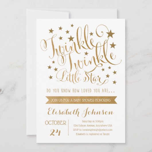 Twinkle Twinkle Little Star Baby shower Invitation Kaart (Voorkant)