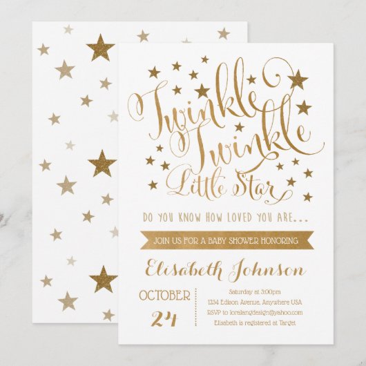 Twinkle Twinkle Little Star Baby shower Invitation Kaart (Voorkant / Achterkant)