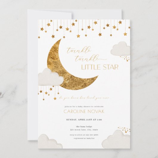 Twinkle Twinkle Little Star Baby shower Invitation Kaart (Voorkant)