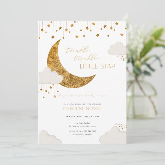 Twinkle Twinkle Little Star Baby shower Invitation Kaart (Staand voorkant)
