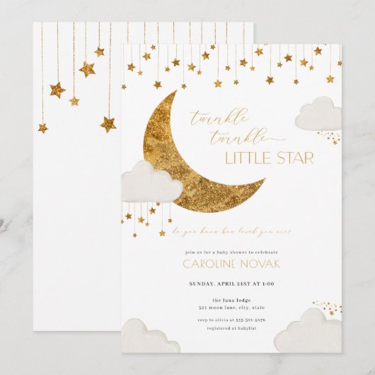 Twinkle Twinkle Little Star Baby shower Invitation Kaart (Voorkant / Achterkant)