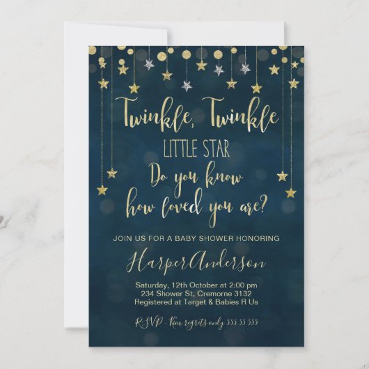 Twinkle Twinkle Little Star Baby shower Invitation Kaart (Voorkant)