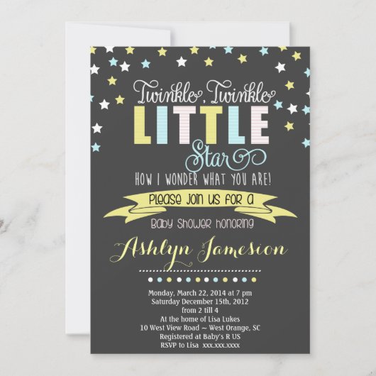 Twinkle Twinkle Little Star Baby shower INvitation Kaart (Voorkant)