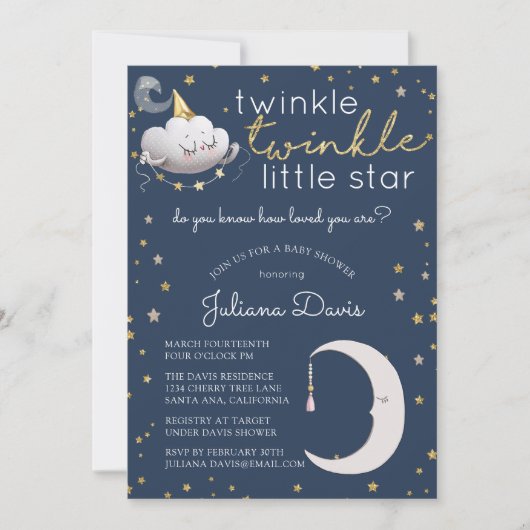 Twinkle Twinkle Little Star Baby shower Invitation Kaart (Voorkant)
