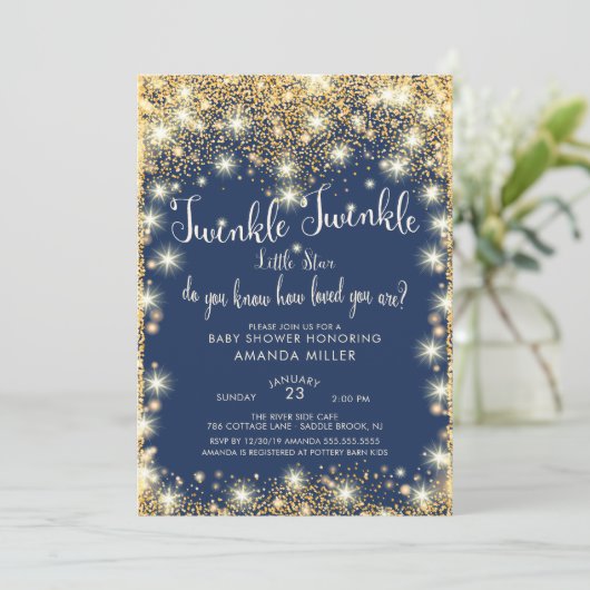 Twinkle Twinkle Little Star Baby shower Invitation Kaart (Staand voorkant)