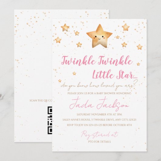 Twinkle Twinkle Little Star Baby Shower Invitation Kaart (Voorkant / Achterkant)