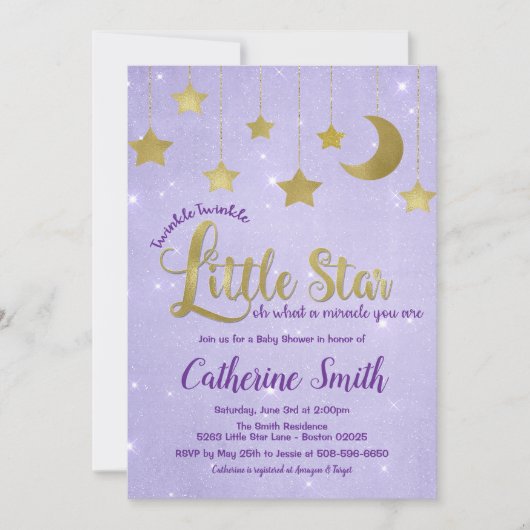 Twinkle Twinkle Little Star Baby shower Invitation Kaart (Voorkant)