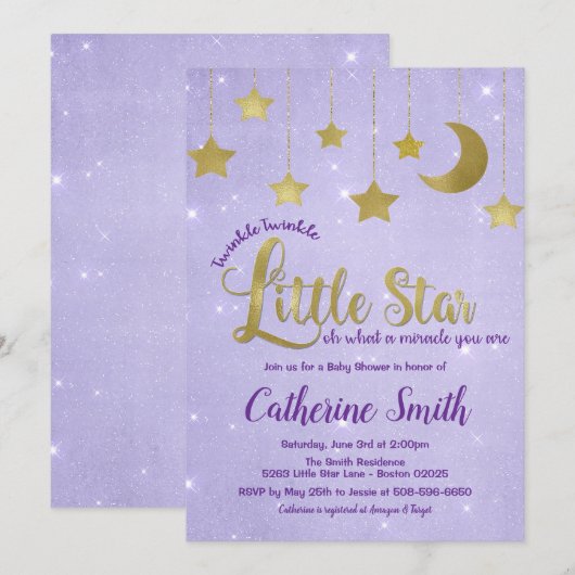 Twinkle Twinkle Little Star Baby shower Invitation Kaart (Voorkant / Achterkant)