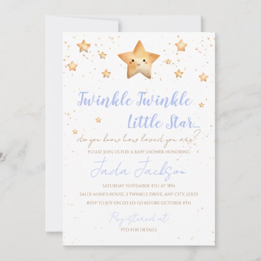 Twinkle Twinkle Little Star Baby Shower Invitation Kaart (Voorkant)