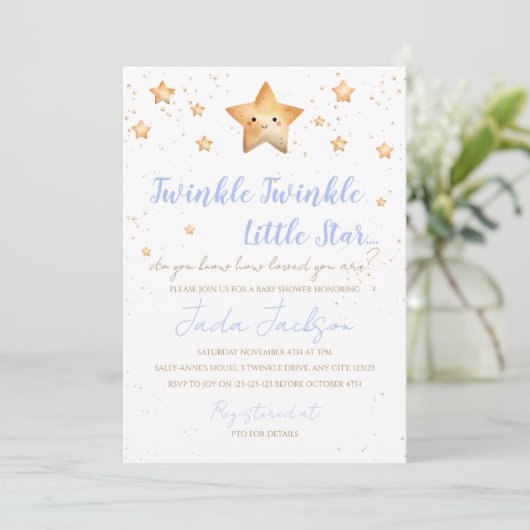 Twinkle Twinkle Little Star Baby Shower Invitation Kaart (Staand voorkant)