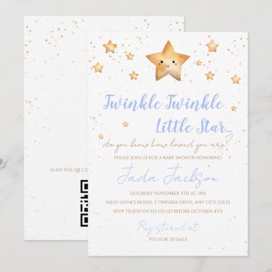 Twinkle Twinkle Little Star Baby Shower Invitation Kaart (Voorkant / Achterkant)