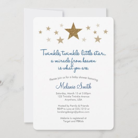 Twinkle Twinkle Little Star Baby shower Invitation Kaart (Voorkant)