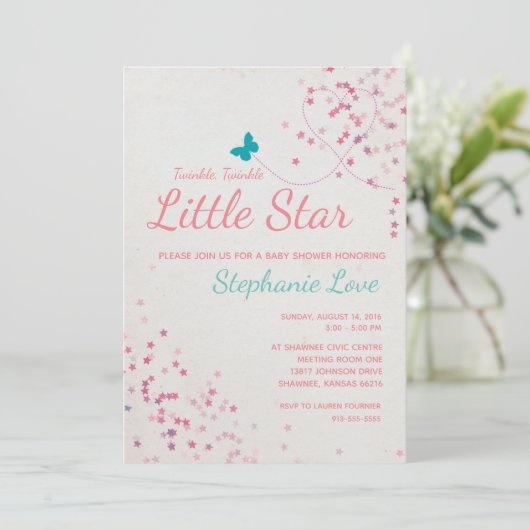 Twinkle Twinkle Little Star Baby shower Invitation Kaart (Staand voorkant)