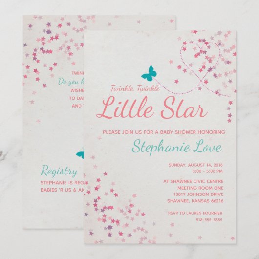 Twinkle Twinkle Little Star Baby shower Invitation Kaart (Voorkant / Achterkant)