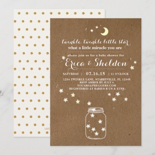 Twinkle Twinkle Little Star Baby shower Invitation Kaart (Voorkant / Achterkant)