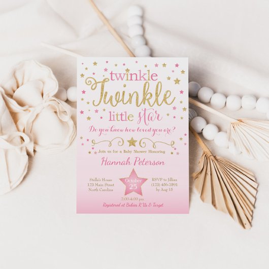 Twinkle Twinkle Little Star Baby shower Invitation Kaart
