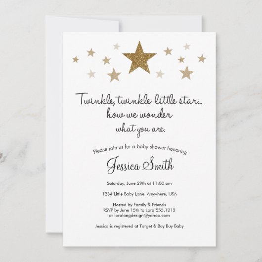 Twinkle Twinkle Little Star Baby shower Invitation Kaart (Voorkant)