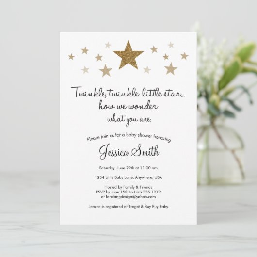 Twinkle Twinkle Little Star Baby shower Invitation Kaart (Staand voorkant)