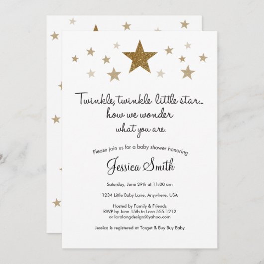 Twinkle Twinkle Little Star Baby shower Invitation Kaart (Voorkant / Achterkant)