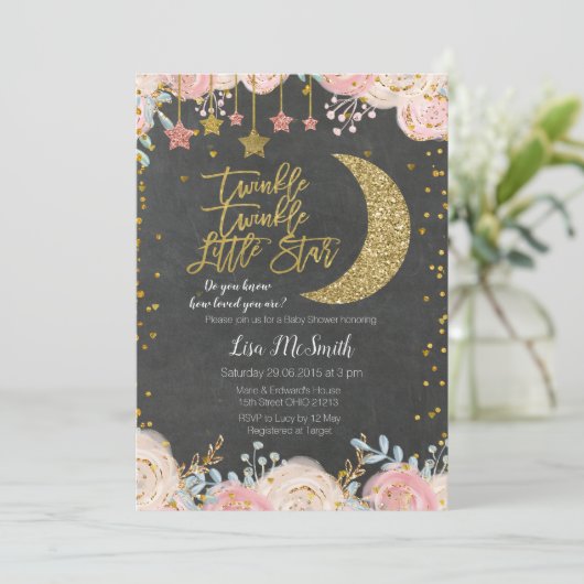 Twinkle Twinkle Little Star Baby shower Invitation Kaart (Staand voorkant)