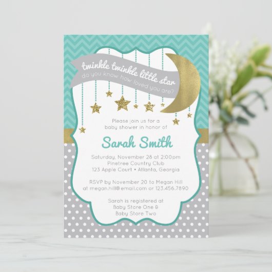 Twinkle Twinkle Little Star Baby shower Invitation Kaart (Staand voorkant)