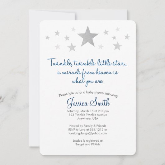 Twinkle Twinkle Little Star Baby shower Invitation Kaart (Voorkant)