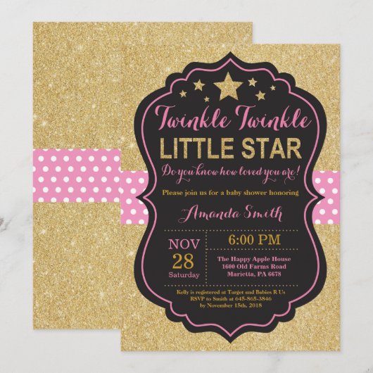 Twinkle Twinkle Little Star Baby shower Invitation Kaart (Voorkant / Achterkant)