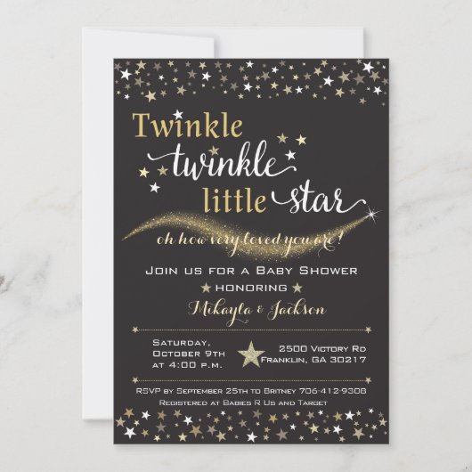 Twinkle Twinkle Little Star Baby shower Invitation Kaart (Voorkant)