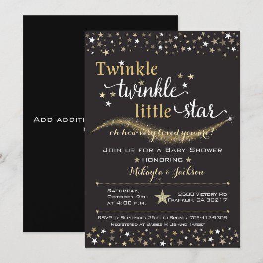 Twinkle Twinkle Little Star Baby shower Invitation Kaart (Voorkant / Achterkant)
