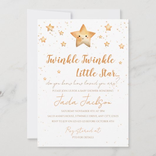 Twinkle Twinkle Little Star Baby Shower Invitation Kaart (Voorkant)