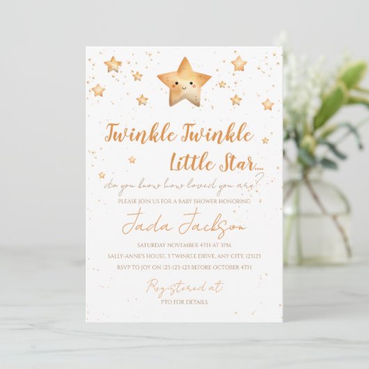 Twinkle Twinkle Little Star Baby Shower Invitation Kaart (Staand voorkant)