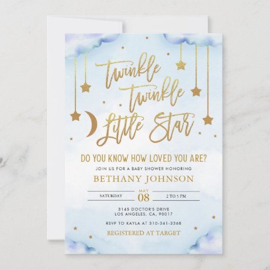 Twinkle Twinkle Little Star Baby shower Invitation Kaart (Voorkant)
