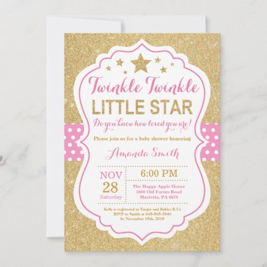 Twinkle Twinkle Little Star Baby shower Invitation Kaart (Voorkant)