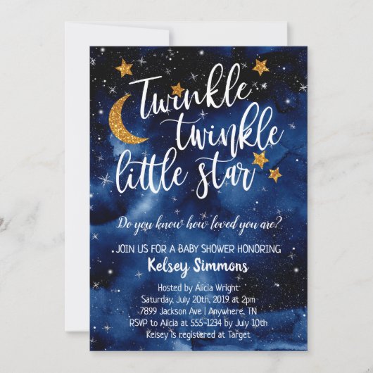 Twinkle Twinkle Little Star Baby shower Invitation Kaart (Voorkant)