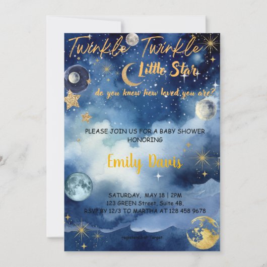 Twinkle Twinkle Little Star Baby shower Invitation Kaart (Voorkant)
